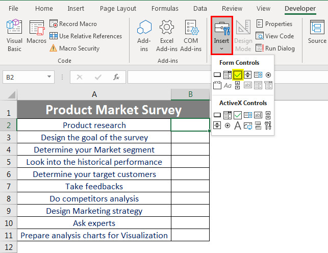 làm checklist trong excel