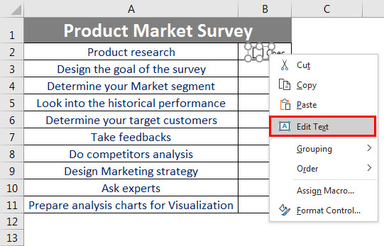 làm checklist trong excel