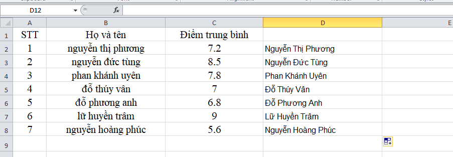 chuyển chữ thường thành chữ hoa trong excel