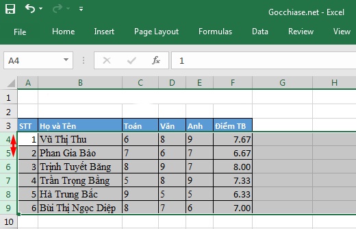 giãn dòng trong excel