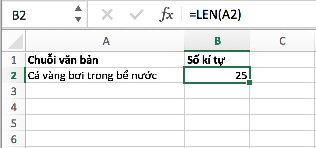 hàm đếm ký tự trong excel