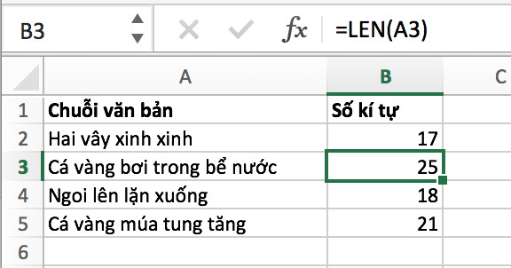 hàm đếm ký tự trong excel