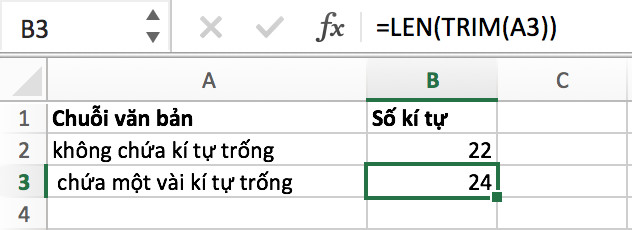 hàm đếm ký tự trong excel