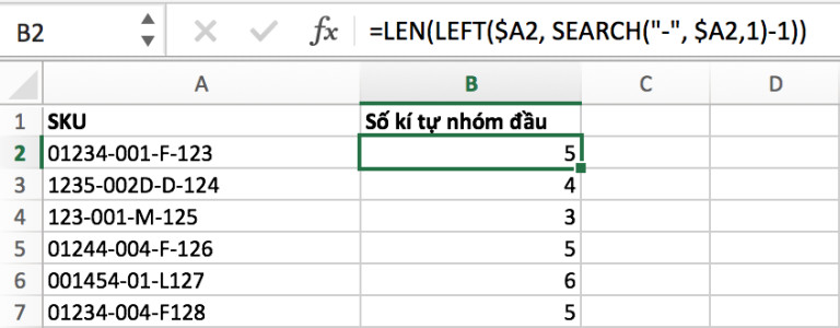 hàm đếm ký tự trong excel