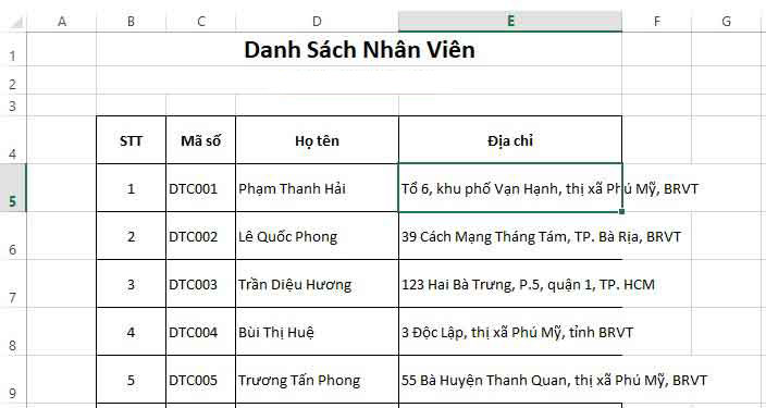 lệnh xuống dòng trong excel