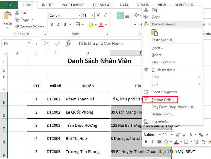 lệnh xuống dòng trong excel