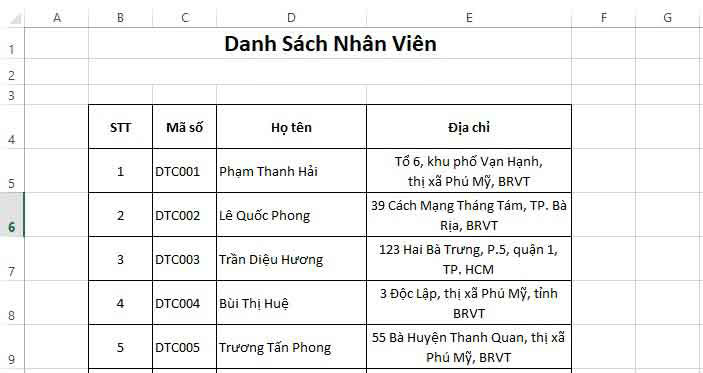 lệnh xuống dòng trong excel