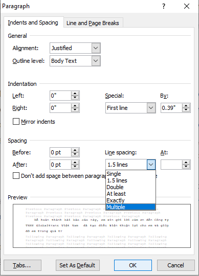 cách chỉnh khoảng cách dòng trong word