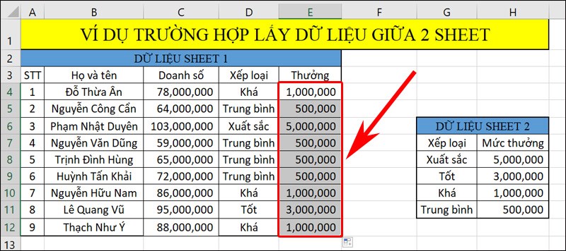 lấy dữ liệu từ bảng này sang bảng khác trong excel