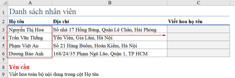 viết hoa trong excel