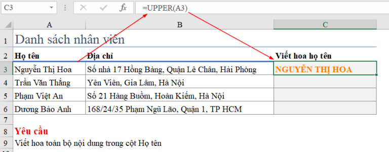 viết hoa trong excel