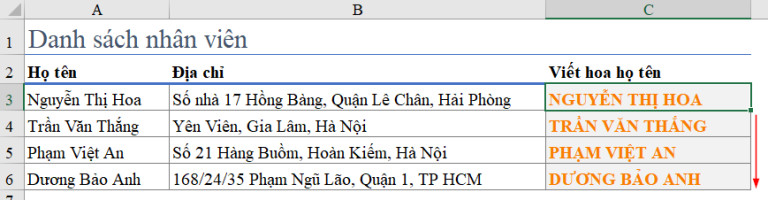 viết hoa trong excel