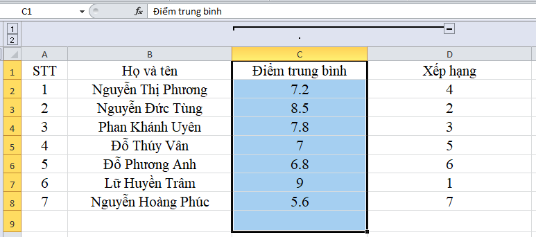 ẩn cột trong excel