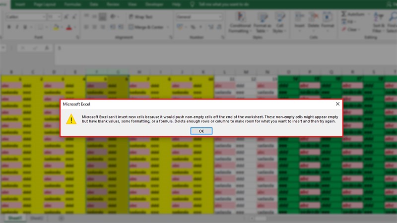 không insert được cột trong excel