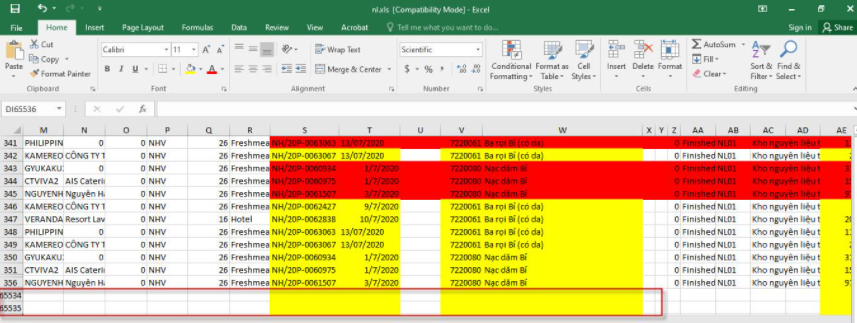 không insert được cột trong excel