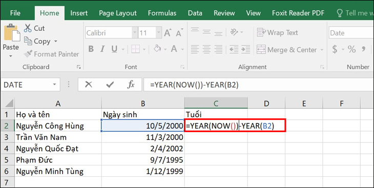 cách tính tuổi trong excel