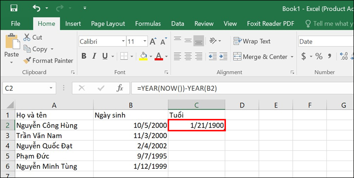 cách tính tuổi trong excel