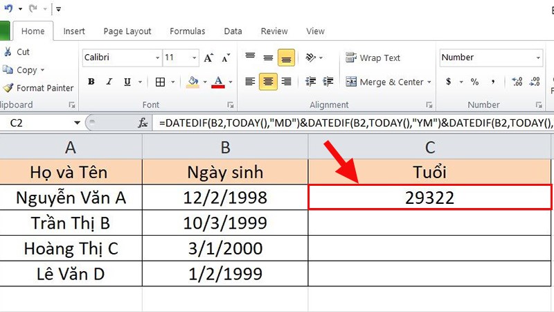 cách tính tuổi trong excel