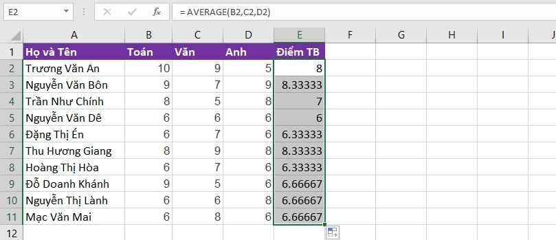 các hàm thông dụng trong excel