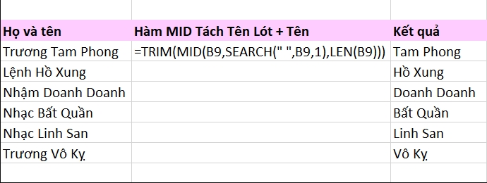 hàm tìm kiếm tên trong excel