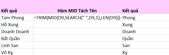 hàm tìm kiếm tên trong excel