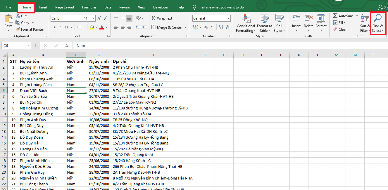 hàm tìm kiếm tên trong excel