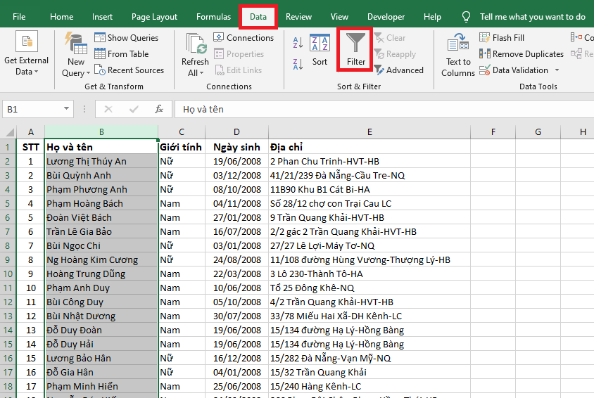 hàm tìm kiếm tên trong excel