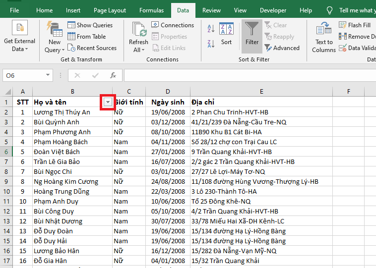 hàm tìm kiếm tên trong excel