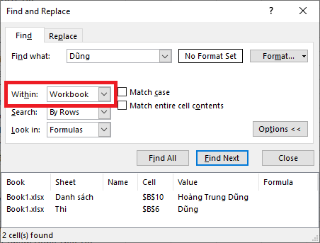 hàm tìm kiếm tên trong excel