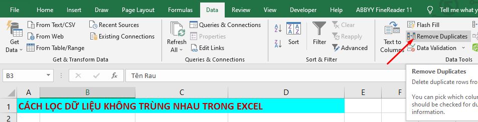 lọc dữ liệu không trùng nhau trong excel