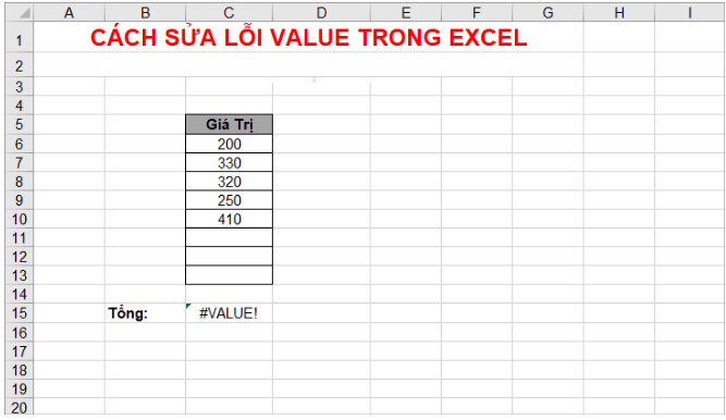 lỗi value trong excel