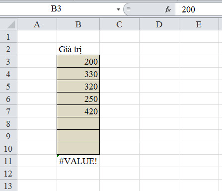 lỗi value trong excel