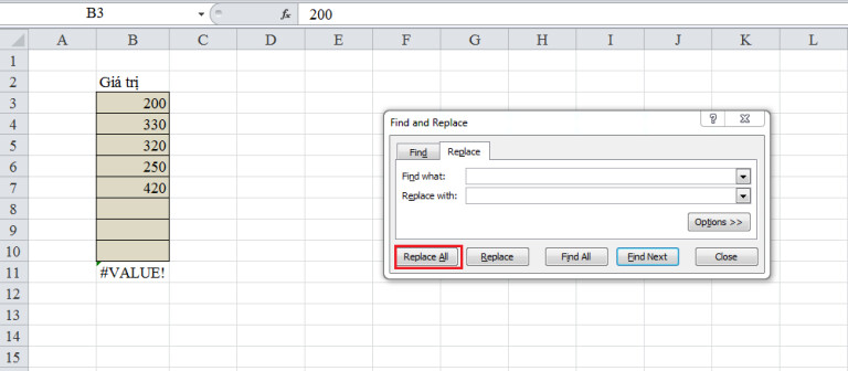 lỗi value trong excel