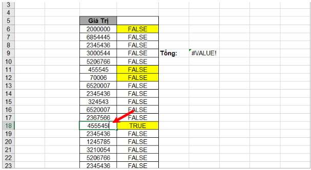 lỗi value trong excel