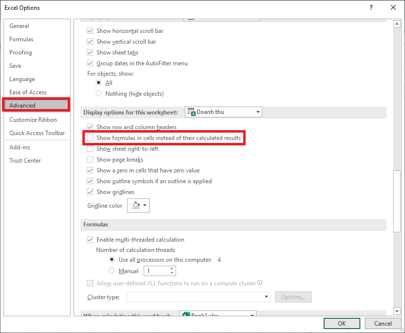 excel không nhảy công thức