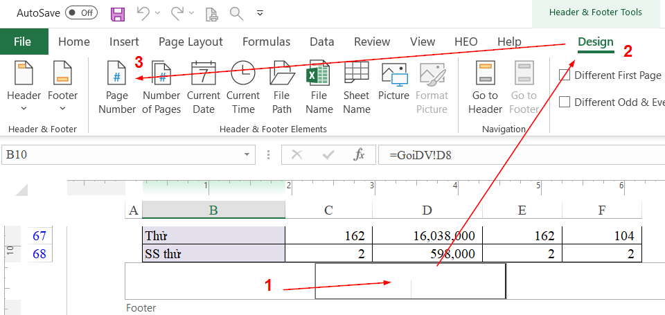 đánh số trang excel