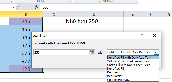 tô màu dòng có điều kiện trong excel