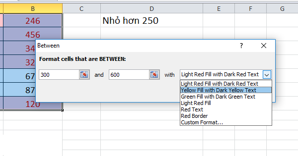 tô màu dòng có điều kiện trong excel
