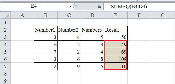 bình phương trong excel