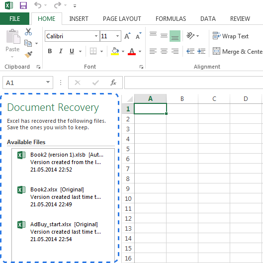 lấy lại file excel chưa lưu