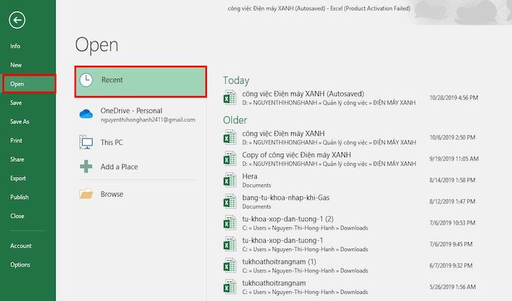 lấy lại file excel chưa lưu