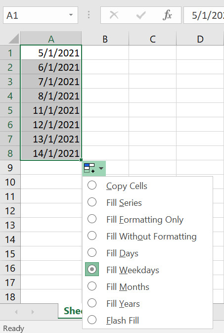 tự nhảy ngày tháng trong excel