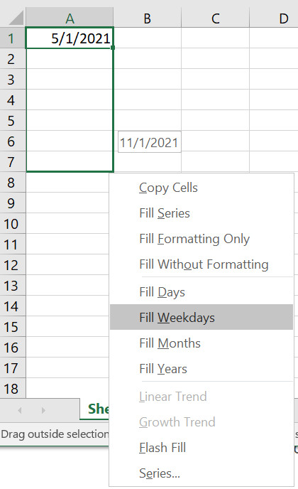 tự nhảy ngày tháng trong excel