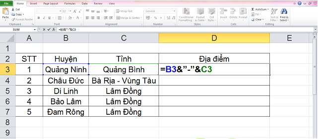 hàm ghép 2 cột trong excel