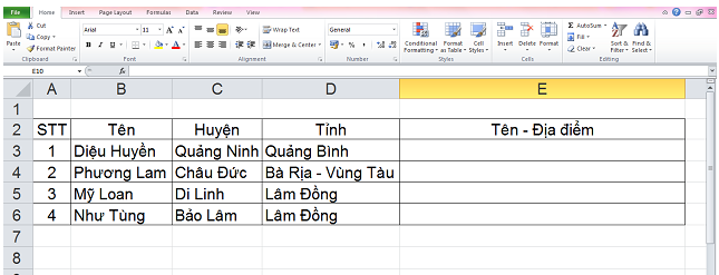 hàm ghép 2 cột trong excel