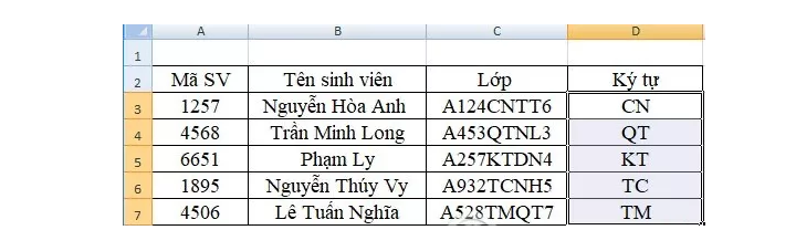 lấy ký tự trong excel