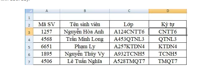 lấy ký tự trong excel