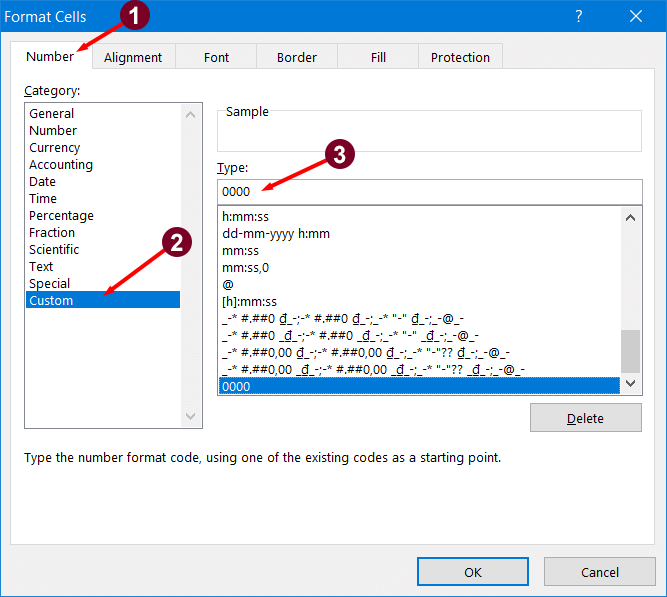 thêm số 0 trong excel