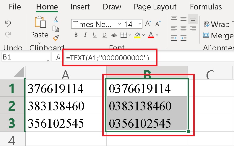 thêm số 0 trong excel