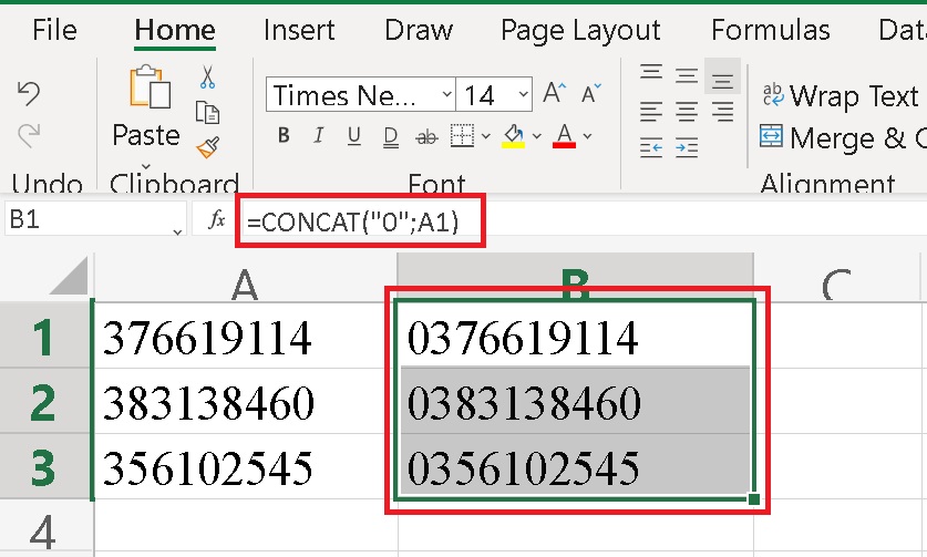 thêm số 0 trong excel